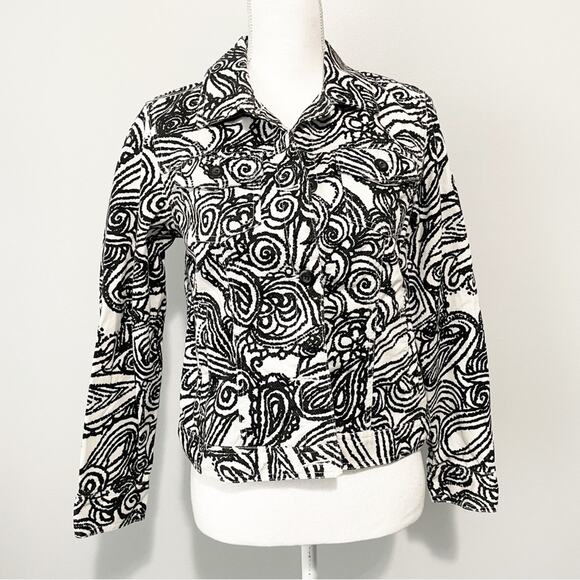 Charter club black white floral jacket size small button down cotton - Picture 1 of 7